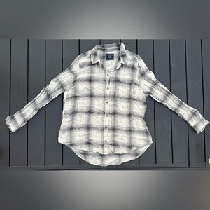 Abercrombie & Fitch Viscose Soft Plaid Button Down Shirt Large Black White